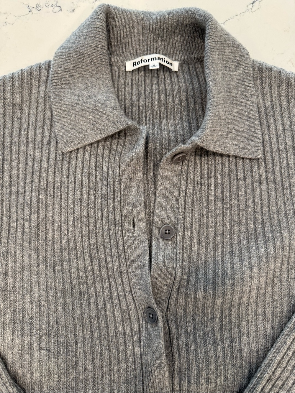 Reformation Grey Ribbed Button-Front Cardigan - Picture 4 of 5
